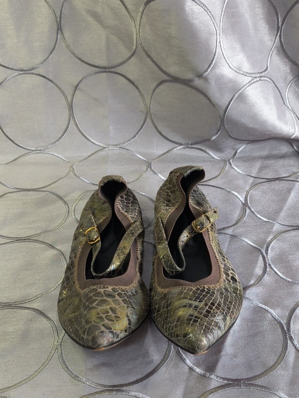 Isola Snake-Print Mary Jane Flats in Brown Tones AA